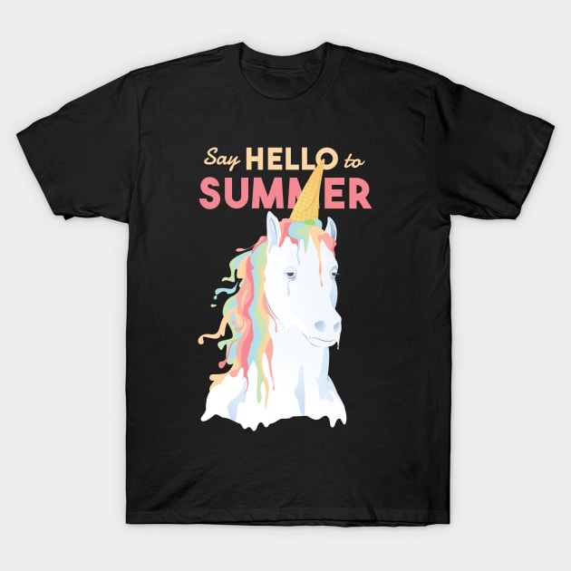 Hello Summer Unicorn Cream T-Shirt by LR_Collections